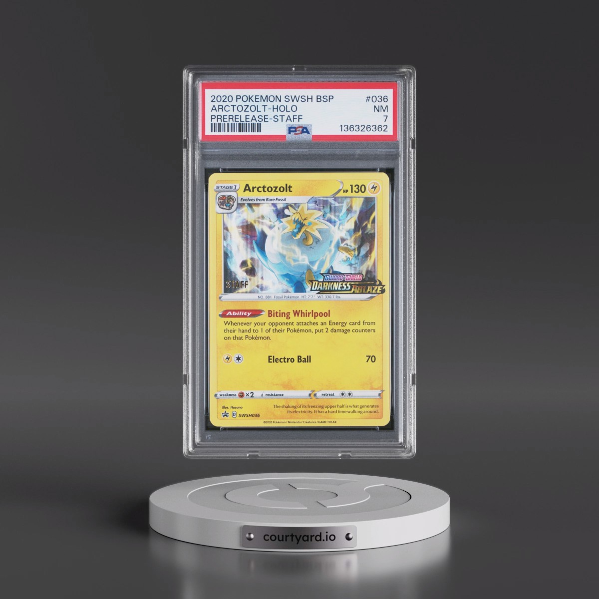 2020 Pokémon Swsh Black Star Promo #036 Arctozolt - Holo Prerelease-Staff (PSA 7 NM)