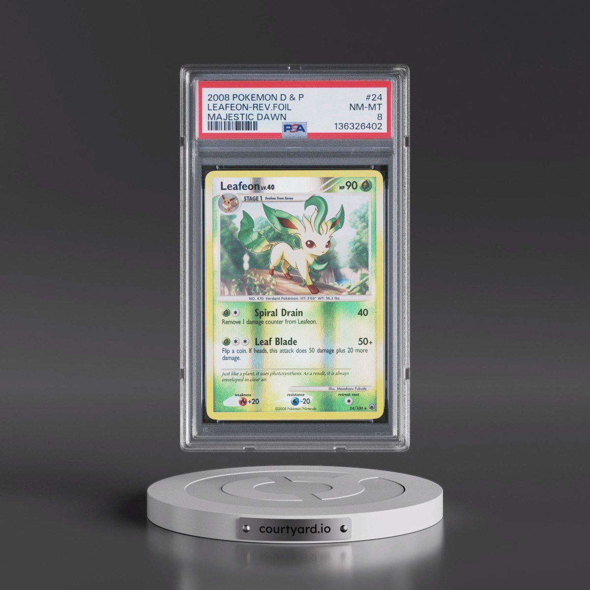 2008 Pokémon Diamond & Pearl Majestic Dawn #24 Leafeon - Reverse Foil (PSA 8 NM-MT)