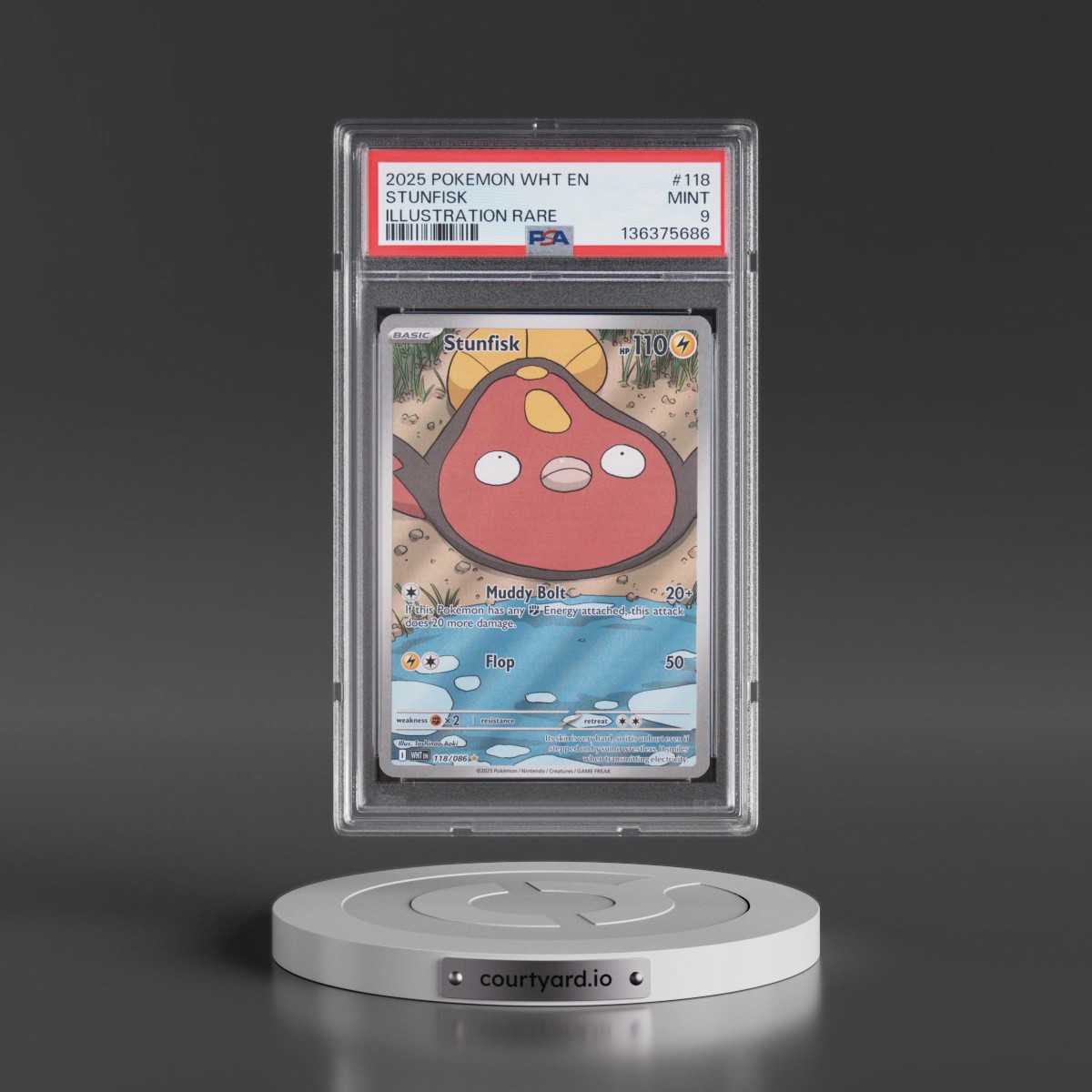 2025 Pokémon Wht EN-White Flare #118 Stunfisk - Illustration Rare (PSA 9 MINT)