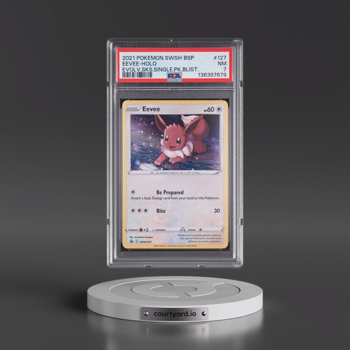 2021 Pokémon Swsh Black Star Promo #127 Eevee - Holo Evolving Skies Single Pack Blisters (PSA 7 NM)