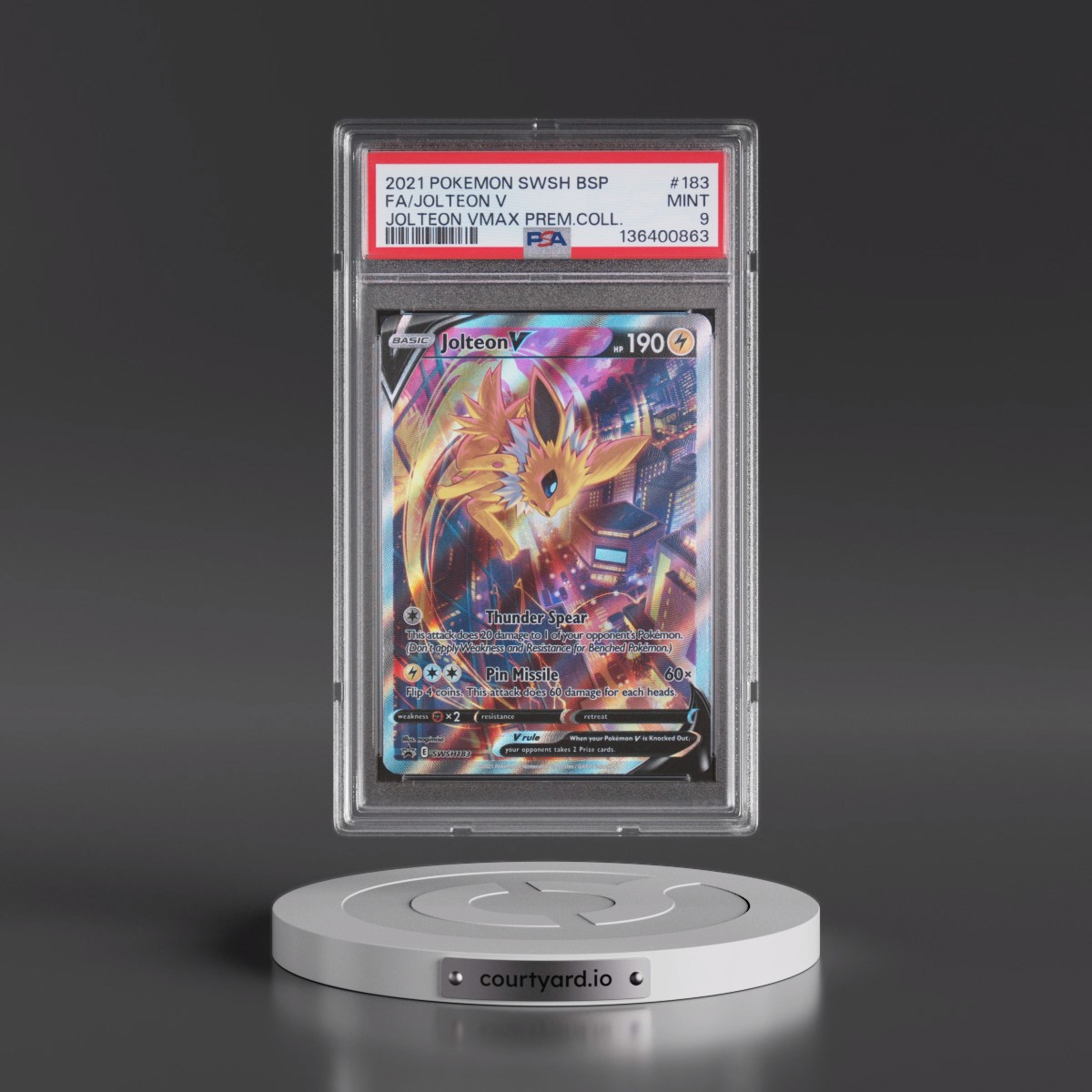 2021 Pokémon Swsh Black Star Promo #183 Jolteon V - Holo Full Art Jolteon Vmax Premium Collection (PSA 9 MINT)
