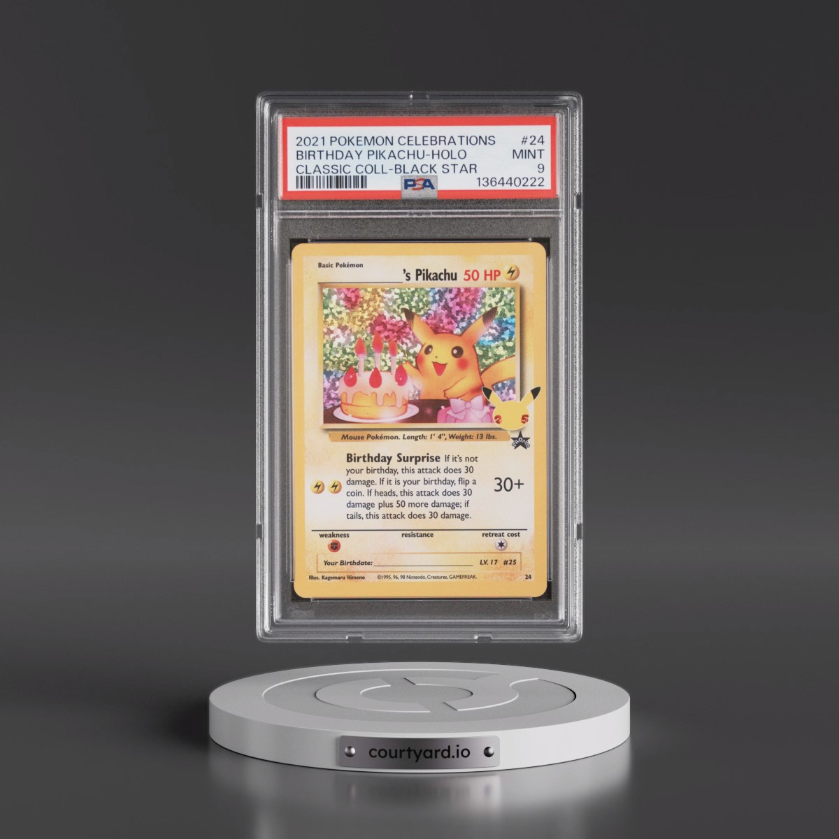 2021 Pokémon Celebrations Classic Collection #24 Birthday Pikachu - Holo (PSA 9 MINT)