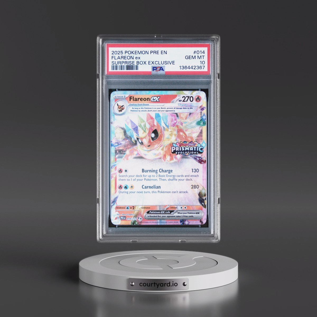 2025 Pokémon Pre EN-Prismatic Evolutions #014 Flareon EX - Holo Surprise Box Exclusive (PSA 10 GEM MINT)
