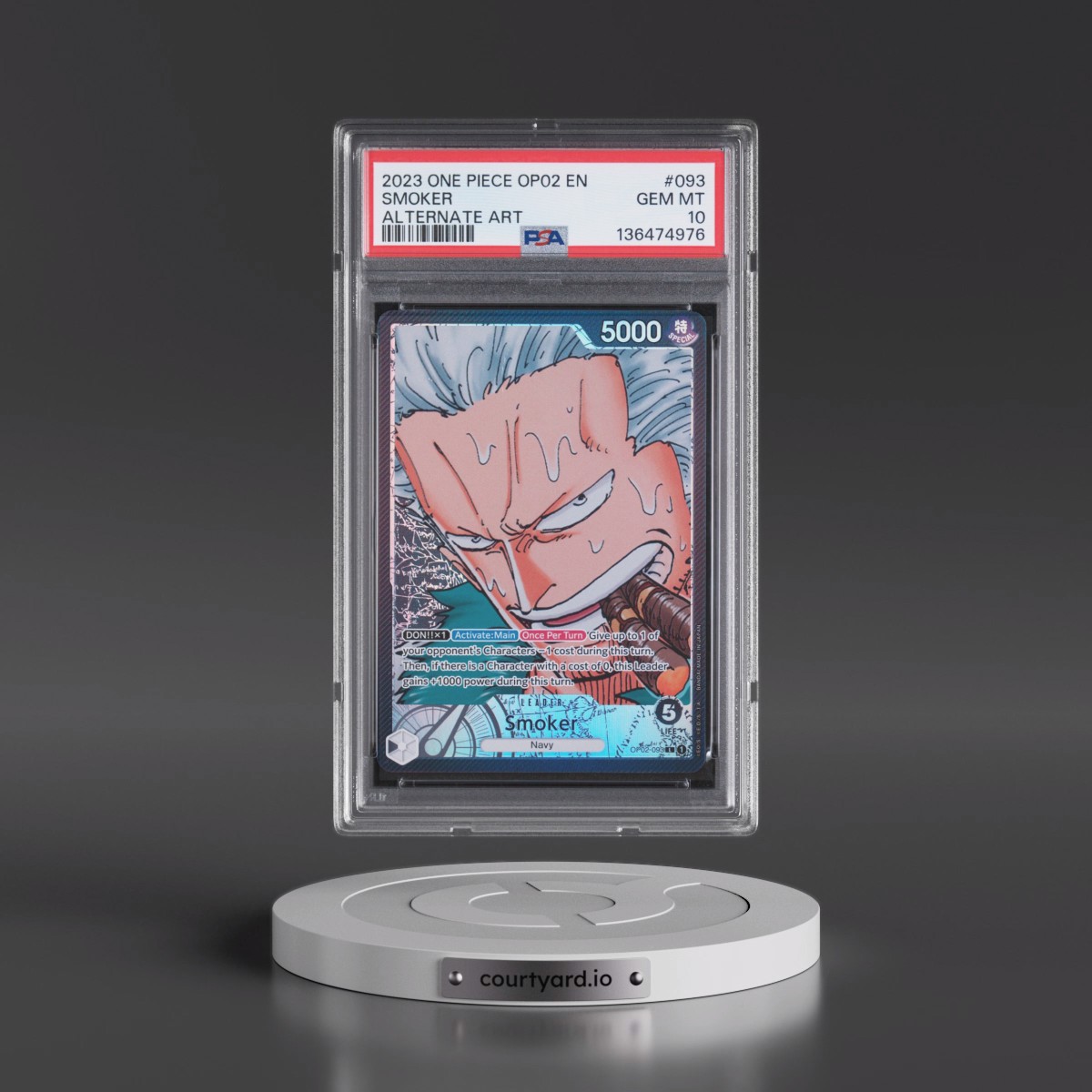 2023 One Piece OP02-Paramount War #093 Smoker - Alternate Art (PSA 10 GEM MINT)