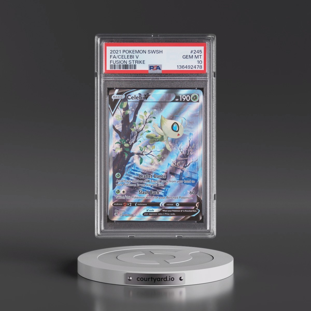 2021 Pokémon Sword & Shield Fusion Strike #245 Celebi V - Holo Full Art (PSA 10 GEM MINT)