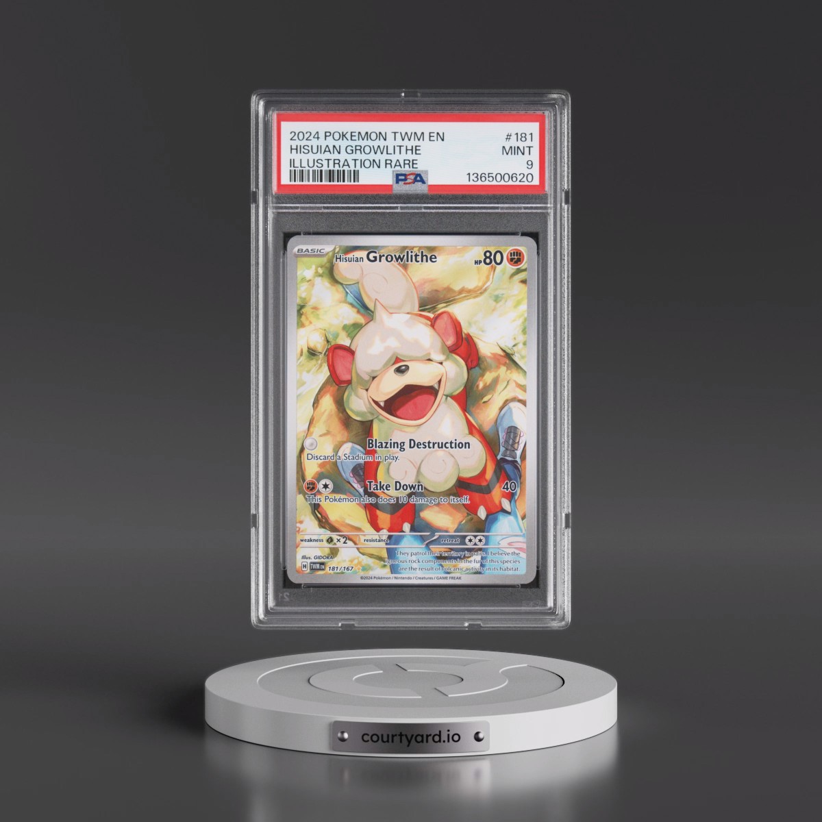2024 Pokémon Twm EN-Twilight Masquerade #181 Hisuian Growlithe - Illustration Rare (PSA 9 MINT)