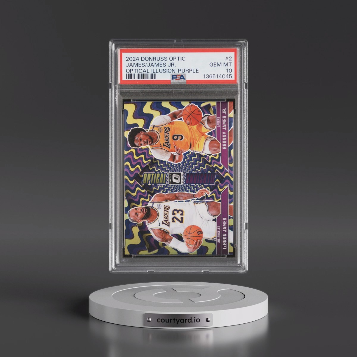2024 Panini Donruss Optic Optical Illusions #2 Bronny James Jr./LeBron James - Purple (PSA 10 GEM MINT)
