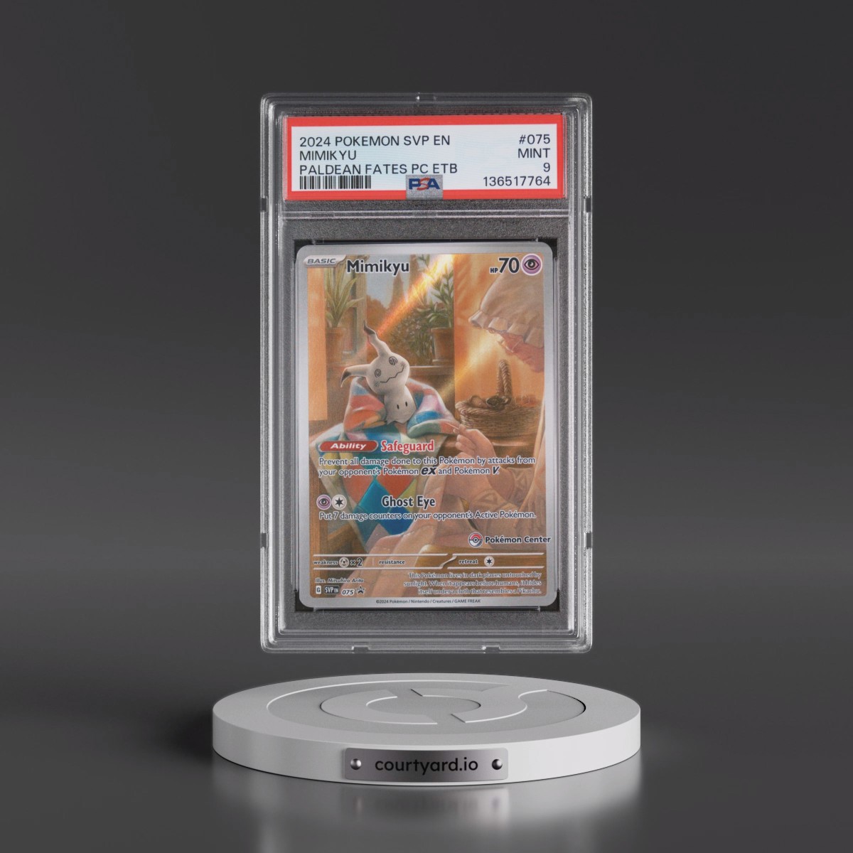 2024 Pokémon Svp EN-SV Black Star Promo #075 Mimikyu - Paldean Fates Pokemon Center Elite Trainer Box (PSA 9 MINT)