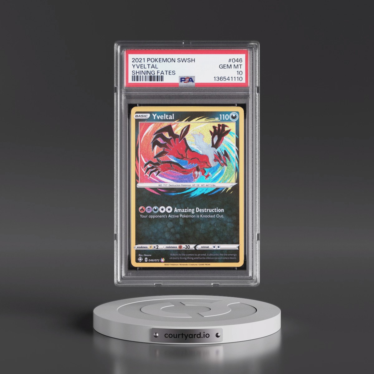 2021 Pokémon Sword & Shield Shining Fates #046 Yveltal (PSA 10 GEM MINT)