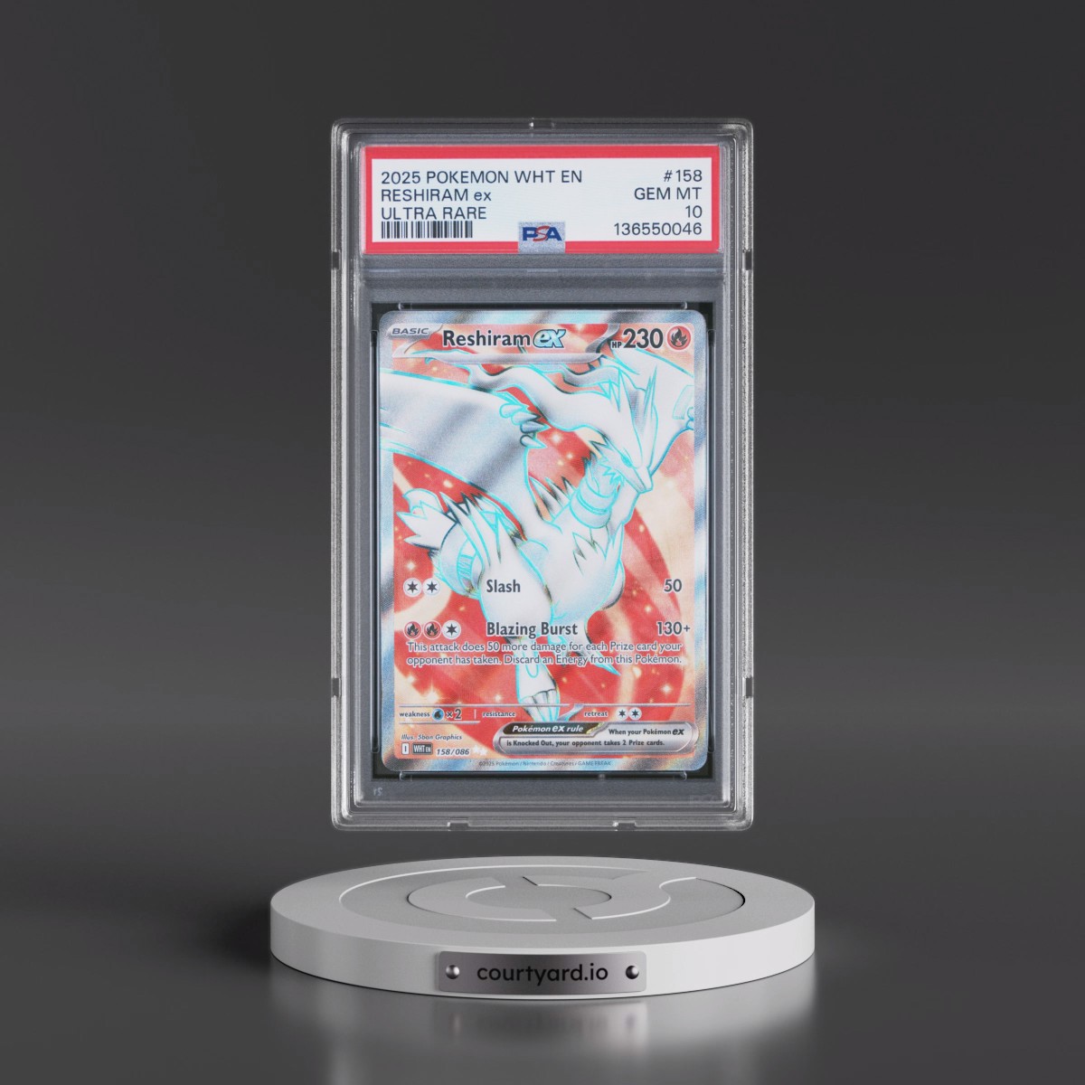 2025 Pokémon Wht EN-White Flare #158 Reshiram EX - Holo Ultra Rare (PSA 10 GEM MINT)