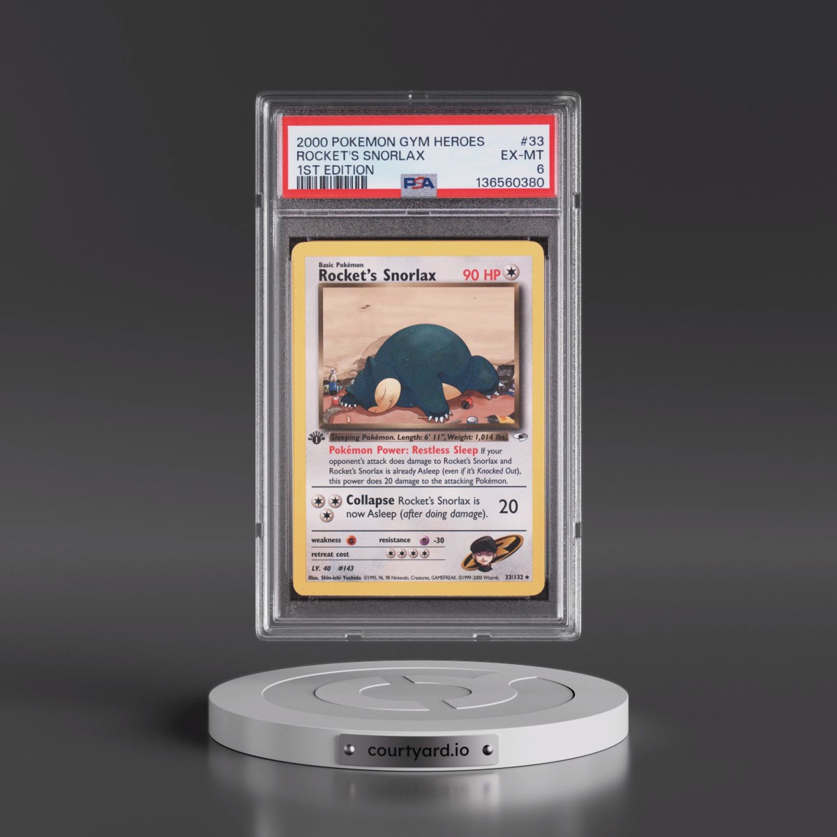2000 Pokémon Gym Heroes #33 Rocket's Snorlax - 1st Edition (PSA 6 EX-MT)