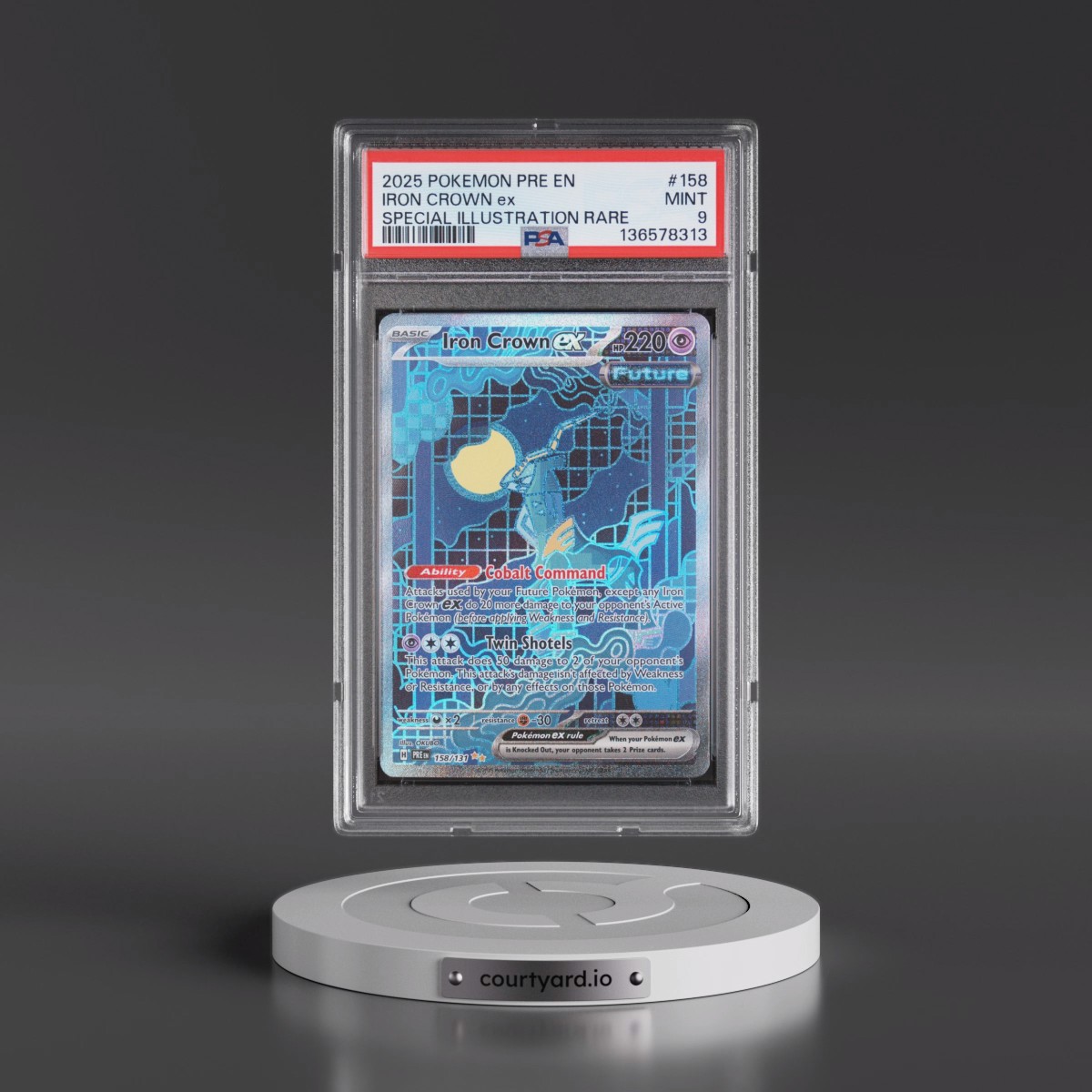 2025 Pokémon Pre EN-Prismatic Evolutions #158 Iron Crown EX - Holo Special Illustration Rare (PSA 9 MINT)