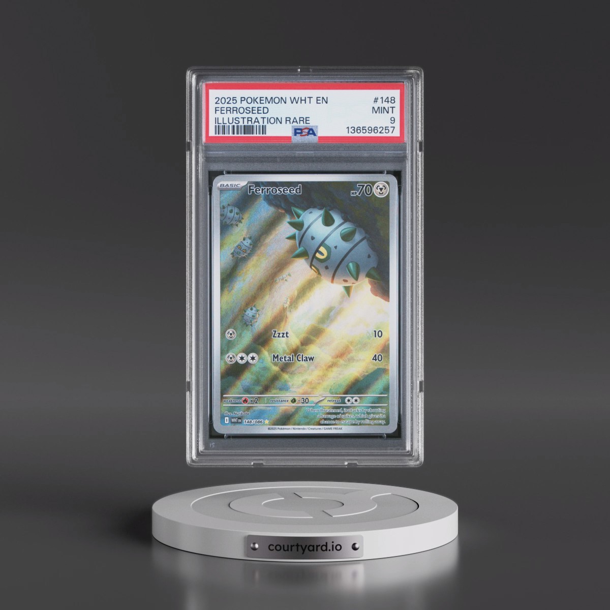 2025 Pokémon Wht EN-White Flare #148 Ferroseed - Illustration Rare (PSA 9 MINT)