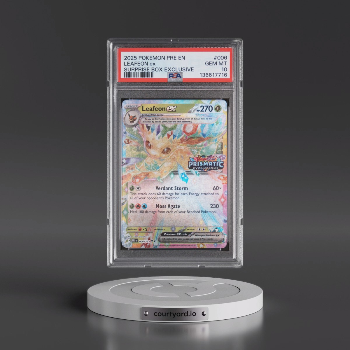 2025 Pokémon Pre EN-Prismatic Evolutions #006 Leafeon EX - Holo Surprise Box Exclusive (PSA 10 GEM MINT)