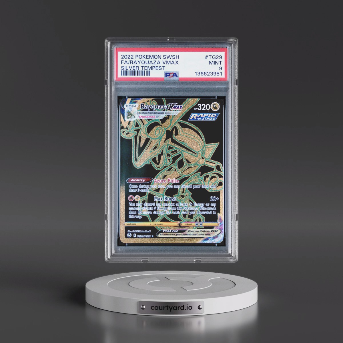 2022 Pokémon Sword & Shield Silver Tempest #TG29 Rayquaza Vmax - Full Art (PSA 9 MINT)