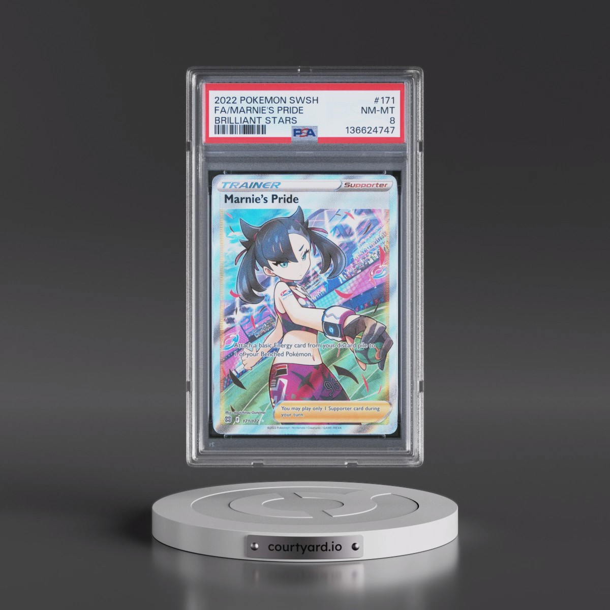 2022 Pokémon Sword & Shield Brilliant Stars #171 Marnie's Pride - Full Art (PSA 8 NM-MT)