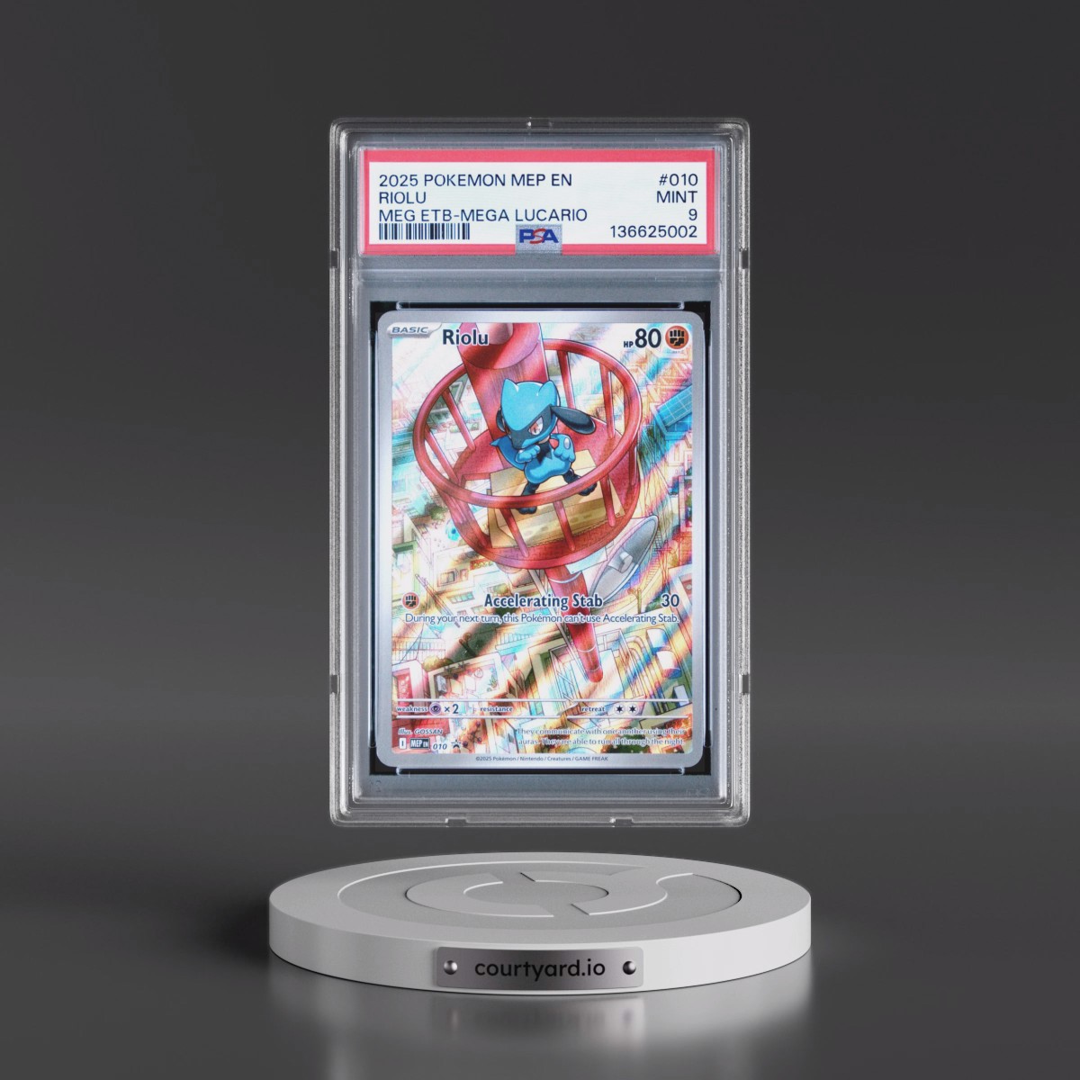 2025 Pokémon Mep EN-Me Black Star Promo #010 Riolu - Mega Evolution Elite Trainer Box-Mega Lucario (PSA 9 MINT)