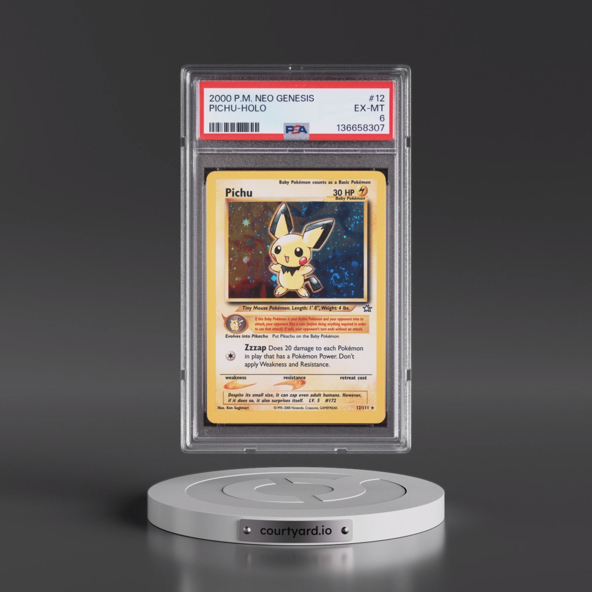 2000 Pokémon Neo Genesis #12 Pichu - Holo (PSA 6 EX-MT)