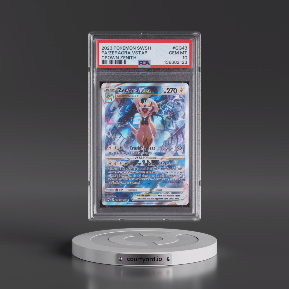 2023 Pokémon Sword and Shield Crown Zenith #GG43 Zeraora Vstar - Full Art (PSA 10 GEM MINT)