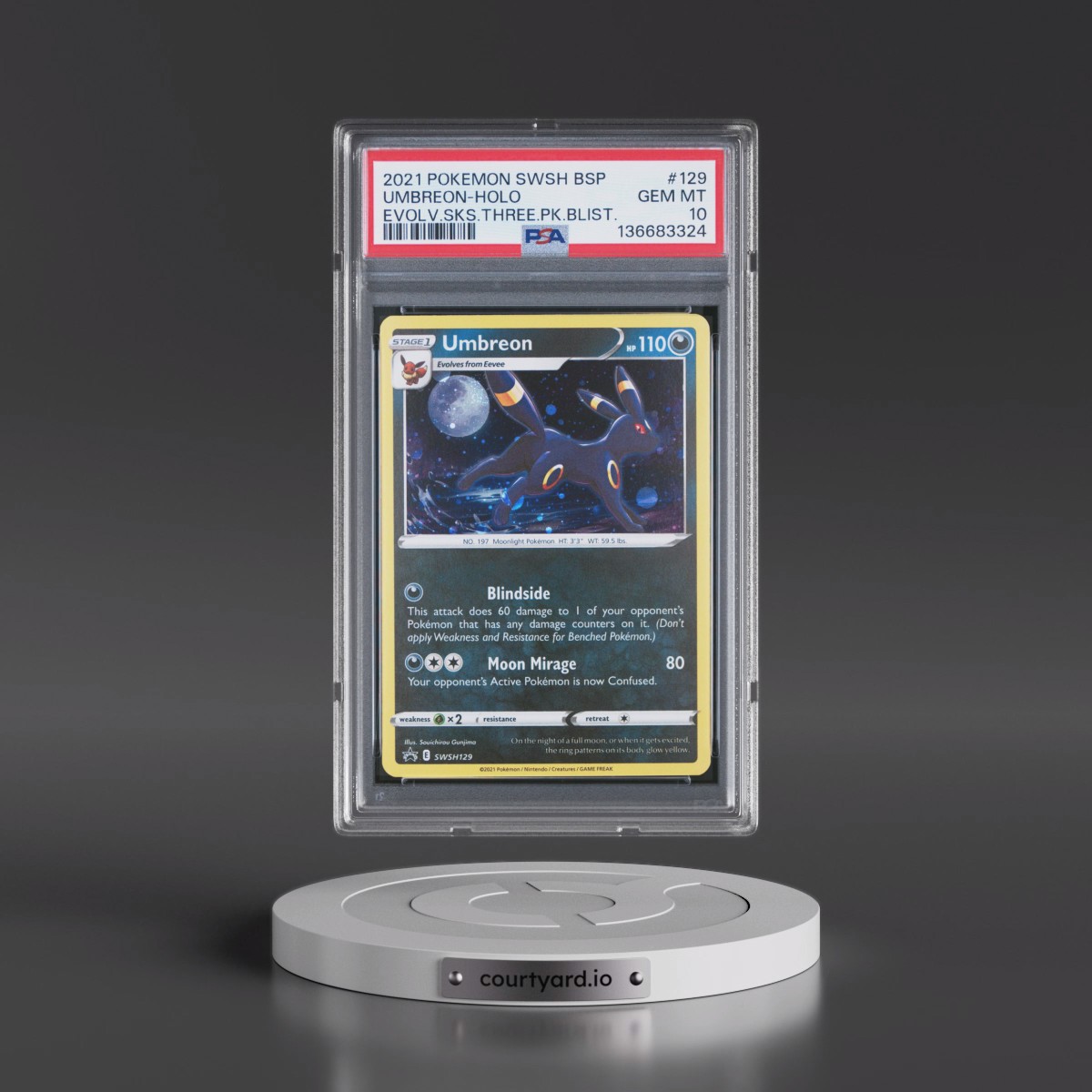 2021 Pokémon Swsh Black Star Promo #129 Umbreon - Holo Evolving Skies Three Pack Blisters (PSA 10 GEM MINT)