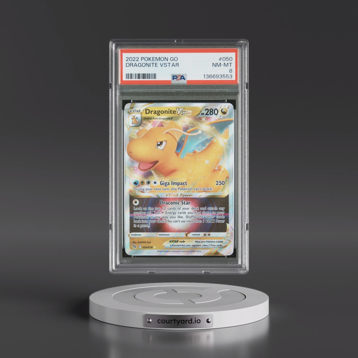 2022 Pokémon Go #050 Dragonite Vstar (PSA 8 NM-MT)