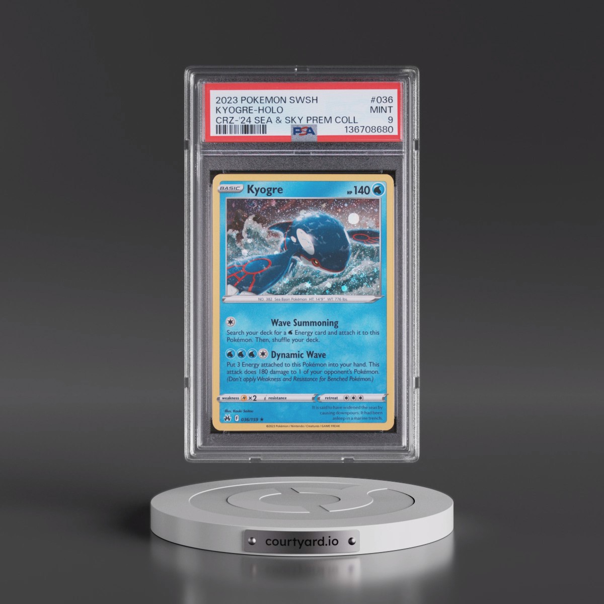 2023 Pokémon Sword and Shield Crown Zenith #036 Kyogre - Holo 2024 Sea & Sky Premium Collection (PSA 9 MINT)