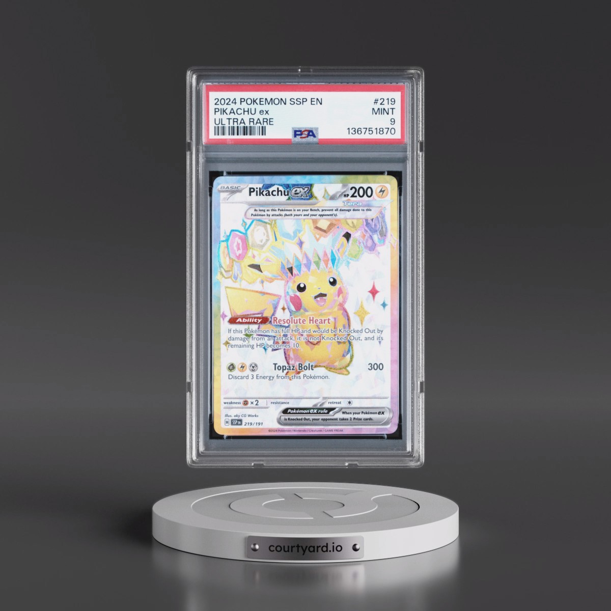 2024 Pokémon Ssp EN-Surging Sparks #219 Pikachu EX - Holo Ultra Rare (PSA 9 MINT)