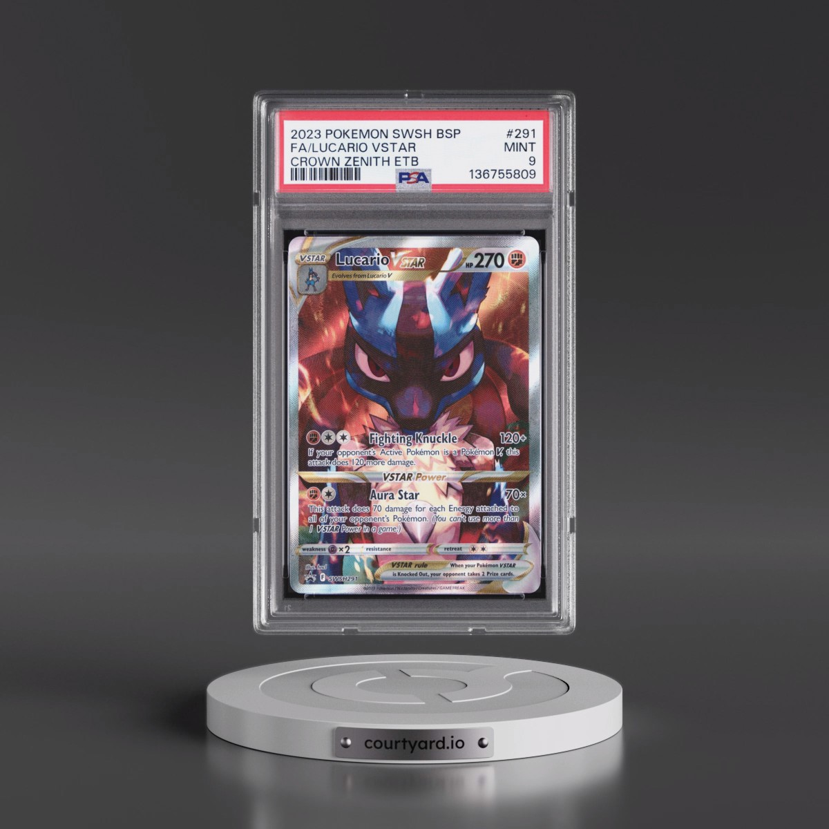 2023 Pokémon Swsh Black Star Promo #291 Lucario Vstar - Full Art Crown Zenith Elite Trainer Box (PSA 9 MINT)