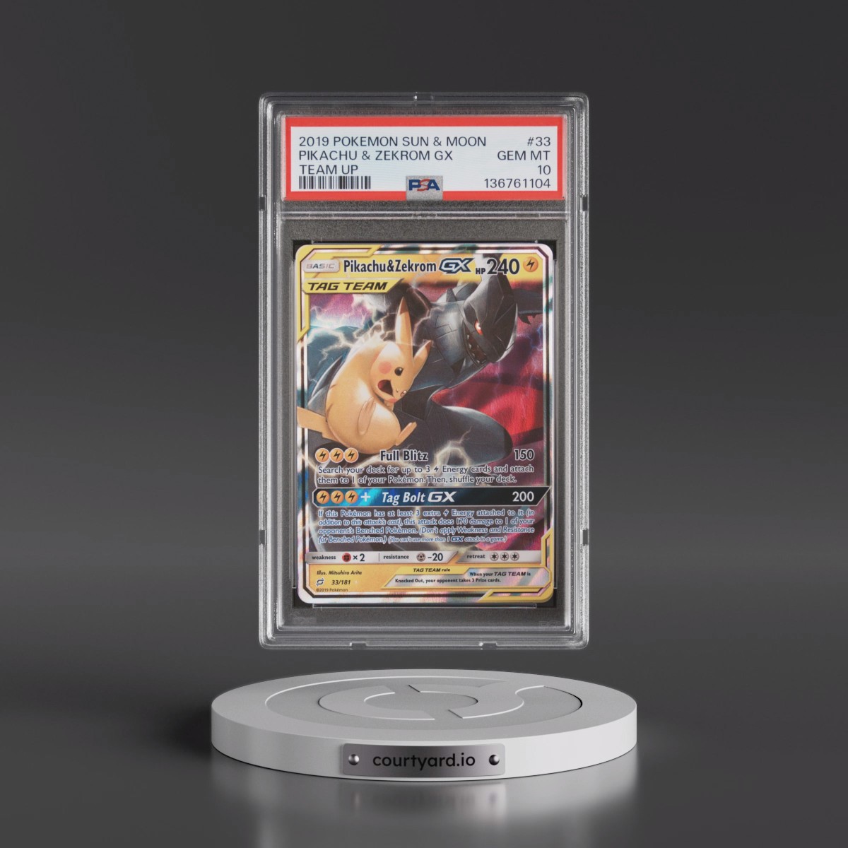 2019 Pokémon Sun & Moon Team Up #33 Pikachu & Zekrom GX - Holo (PSA 10 GEM MINT)