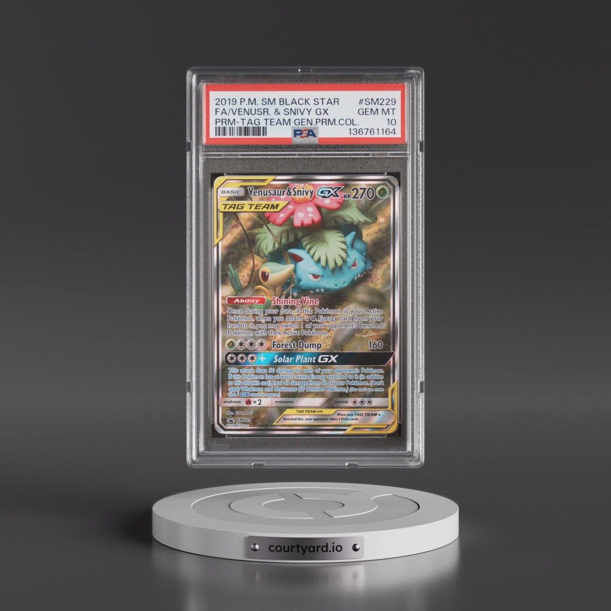 2019 Pokémon SM Black Star Promo #SM229 Venusaur & Snivy GX - Holo Full Art Tag Team Generations Premium Collection (PSA 10 GEM MINT)