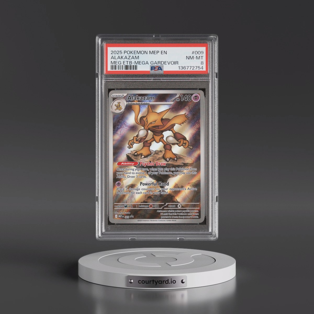 2025 Pokémon Mep EN-Me Black Star Promo #009 Alakazam - Mega Evolution Elite Trainer Box-Mega Gardevoir (PSA 8 NM-MT)