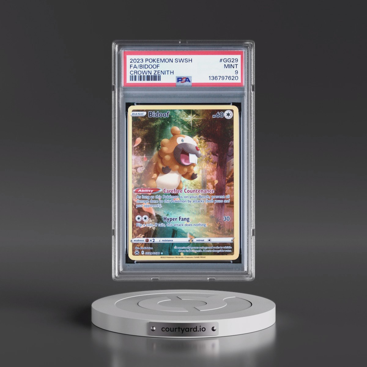 2023 Pokémon Sword and Shield Crown Zenith #GG29 Bidoof - Full Art (PSA 9 MINT)