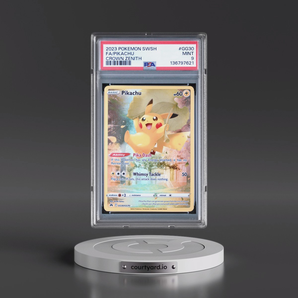 2023 Pokémon Sword and Shield Crown Zenith #GG30 Pikachu - Full Art (PSA 9 MINT)