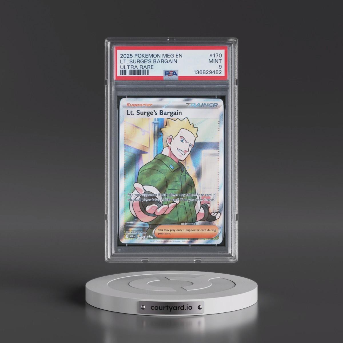 2025 Pokémon Meg EN-Mega Evolution #170 LT. Surge's Bargain - Ultra Rare (PSA 9 MINT)