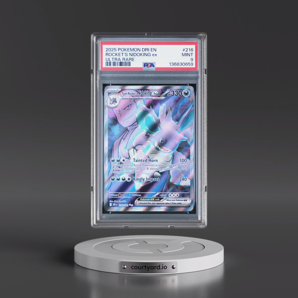 2025 Pokémon Dri EN-Destined Rivals #216 Team Rocket's Nidoking EX - Holo Ultra Rare (PSA 9 MINT)