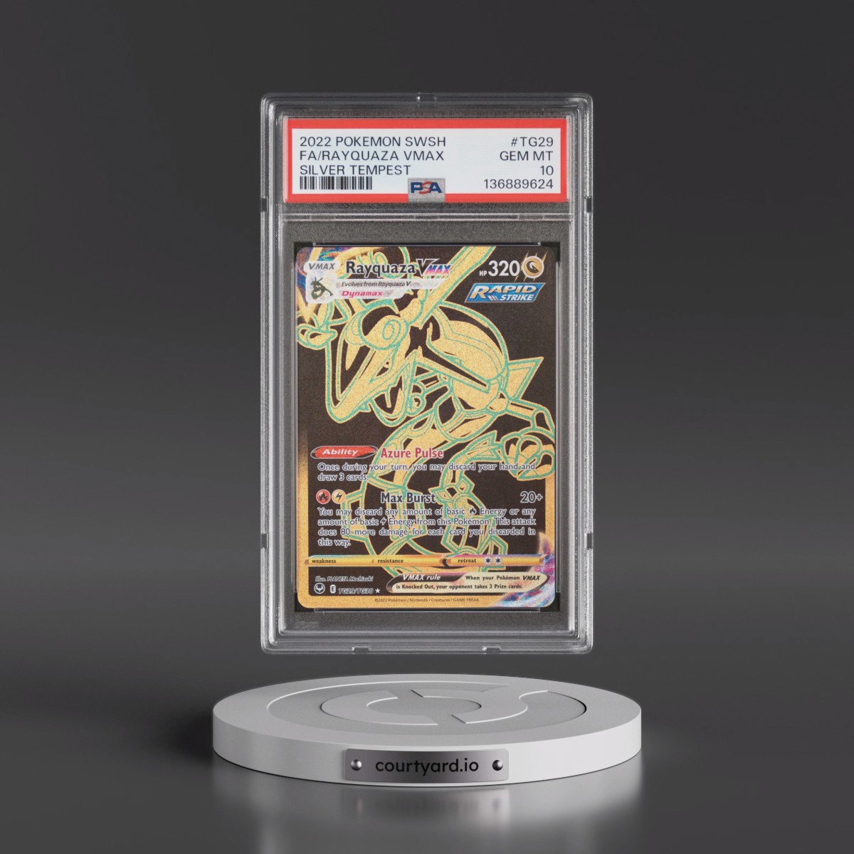2022 Pokémon Sword & Shield Silver Tempest #TG29 Rayquaza Vmax - Full Art (PSA 10 GEM MINT)