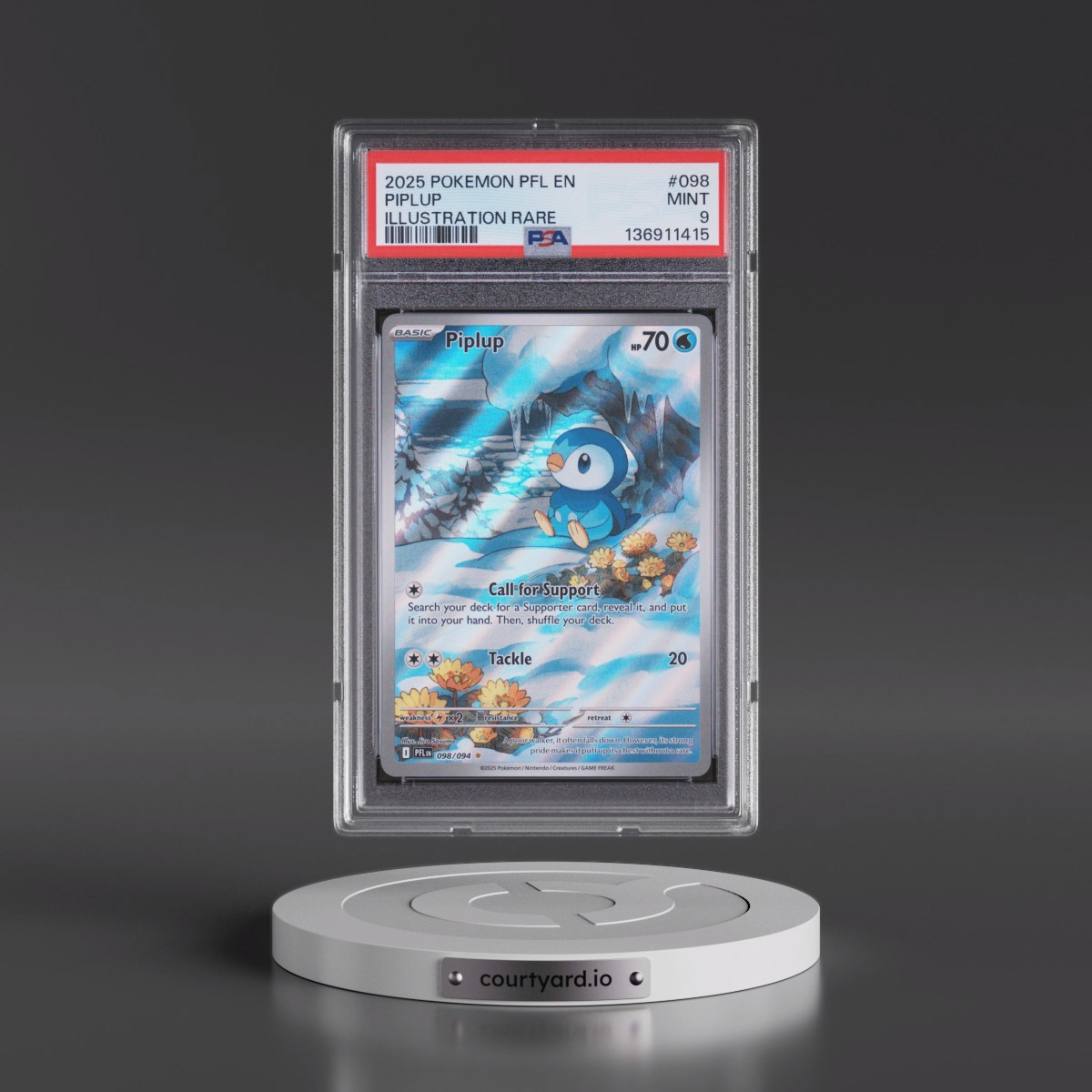 2025 Pokémon Pfl EN-Phantasmal Flames #098 Piplup - Illustration Rare (PSA 9 MINT)