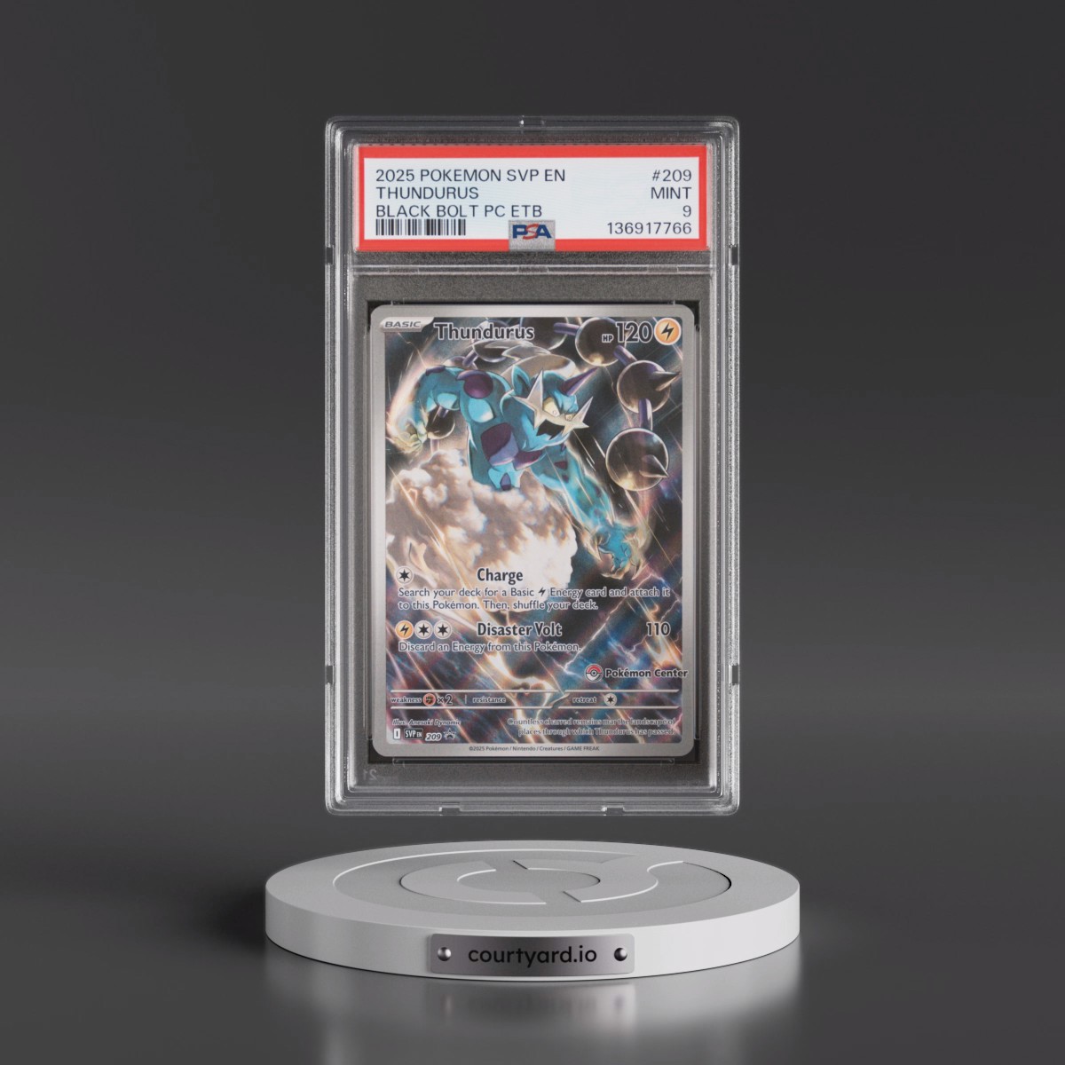 2025 Pokémon Svp EN-SV Black Star Promo Thundurus - Black Bolt Pokemon Center Elite Trainer Box #209 PSA 9