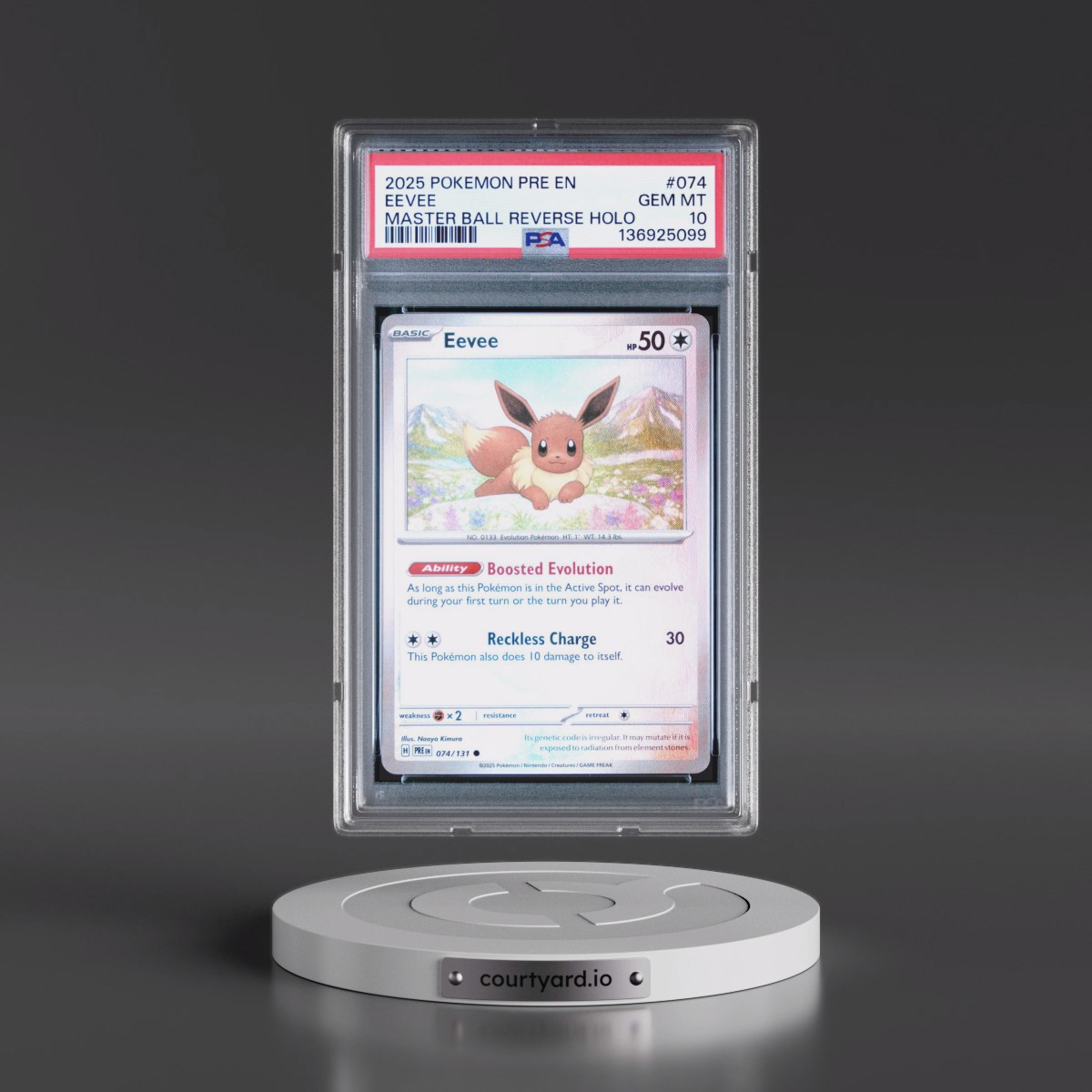 2025 Pokémon Pre EN-Prismatic Evolutions #074 Eevee - Reverse Holo Master Ball (PSA 10 GEM MINT)