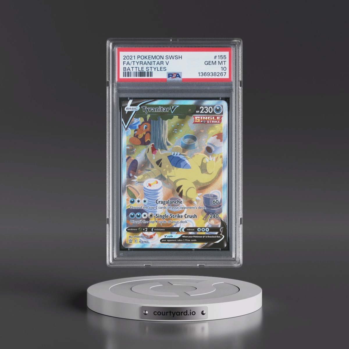 2021 Pokémon Sword & Shield Battle Styles #155 Tyranitar V - Holo Full Art (PSA 10 GEM MINT)