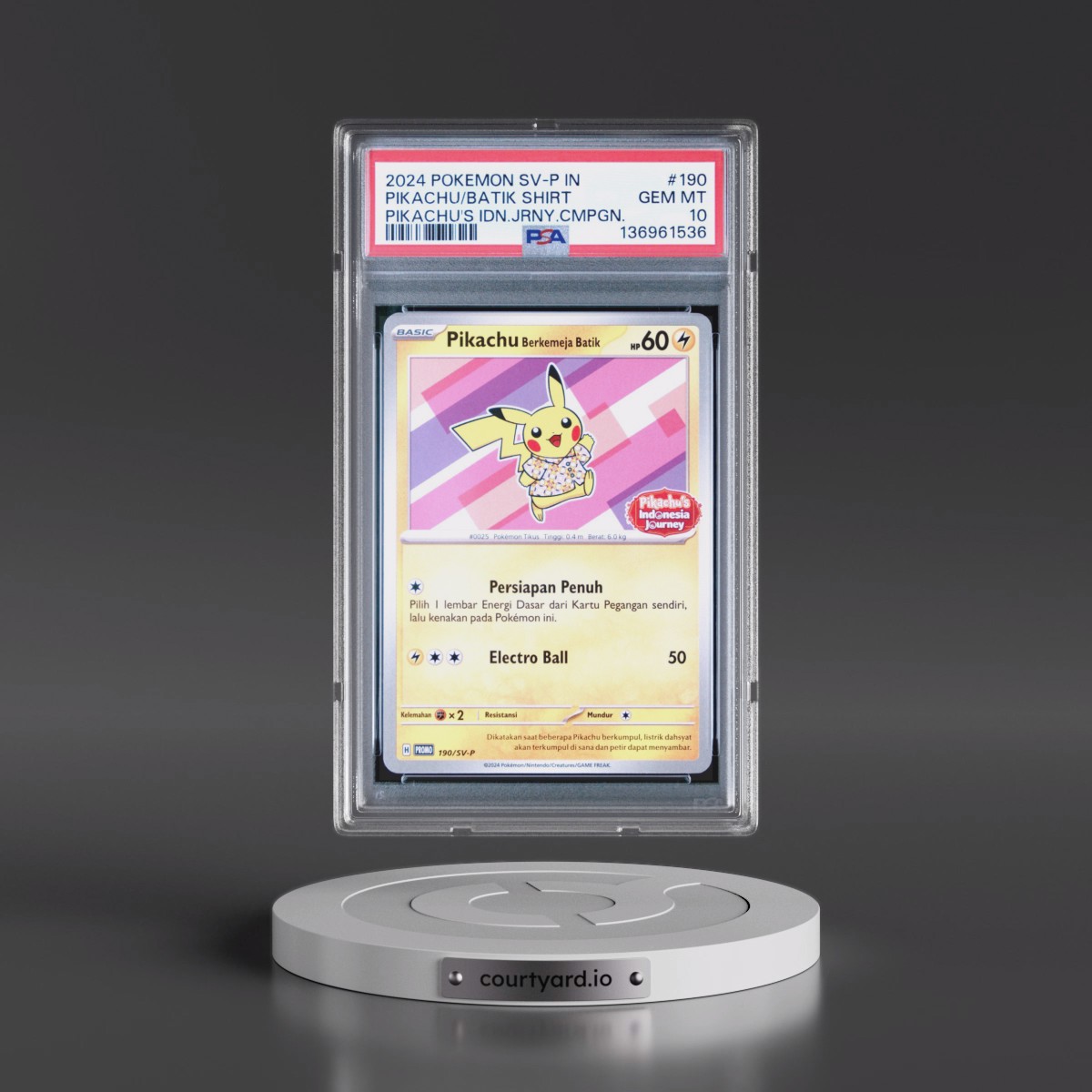 2024 Pokémon SV-P Promo #190 Pikachu in Batik Shirt - Pikachu's Indonesia Journey Campaign (PSA 10 GEM MINT)