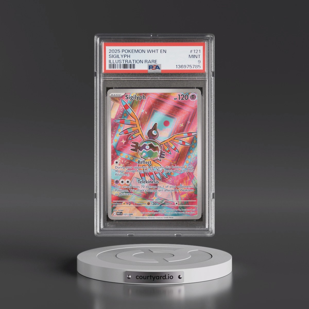 2025 Pokémon Wht EN-White Flare #121 Sigilyph - Illustration Rare (PSA 9 MINT)