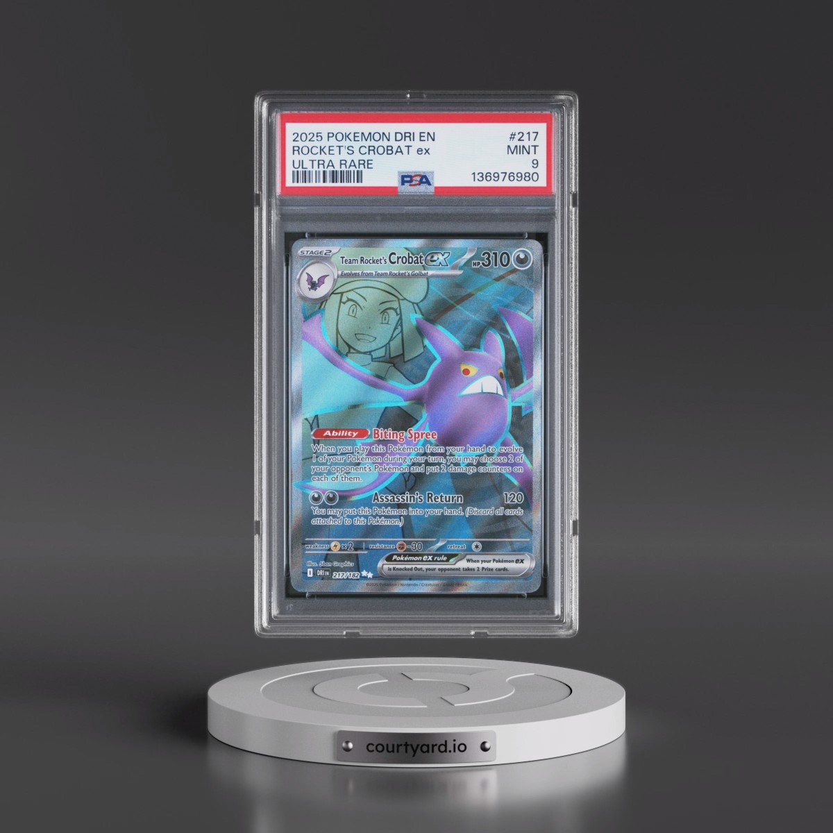 2025 Pokémon Dri EN-Destined Rivals #217 Team Rocket's Crobat EX - Holo Ultra Rare (PSA 9 MINT)