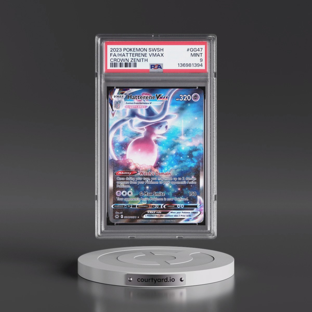 2023 Pokémon Sword and Shield Crown Zenith #GG47 Hatterene Vmax - Full Art (PSA 9 MINT)