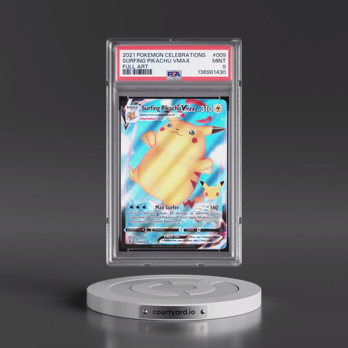 2021 Pokémon Celebrations #009 Surfing Pikachu Vmax - Full Art (PSA 9 MINT)