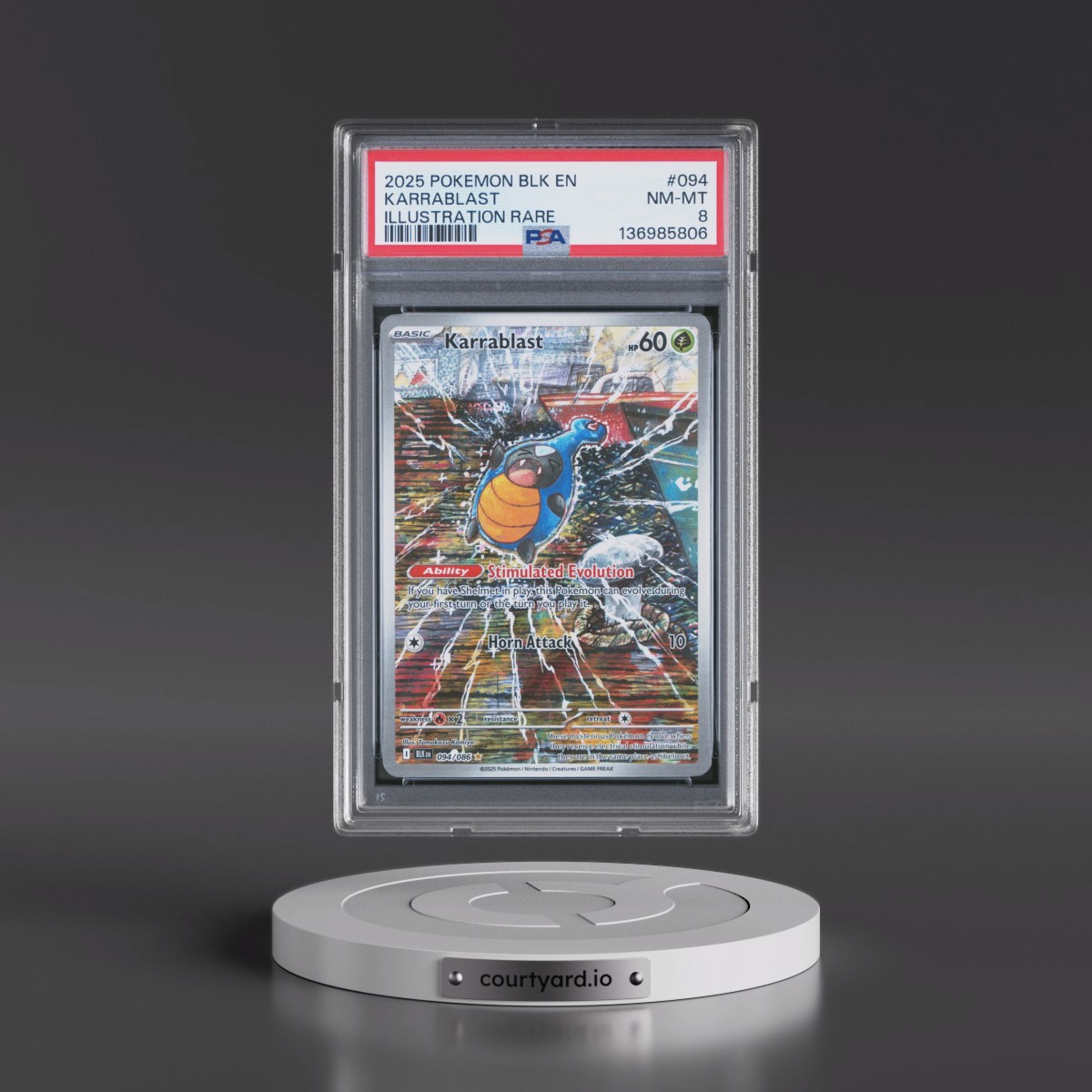 2025 Pokémon Blk EN-Black Bolt #094 Karrablast - Illustration Rare (PSA 8 NM-MT)