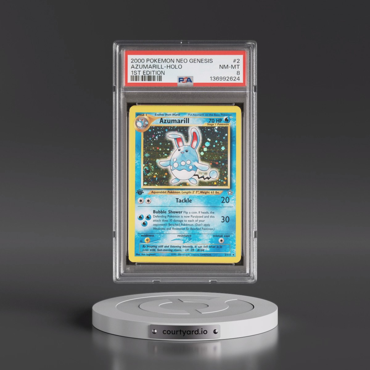 2000 Pokémon Neo Genesis #2 Azumarill - 1st Edition Holo (PSA 8 NM-MT)