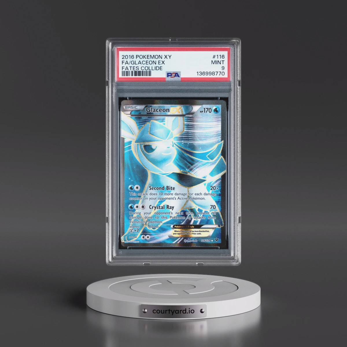 2016 Pokémon XY Fates Collide #116 Glaceon EX - Holo Full Art (PSA 9 MINT)