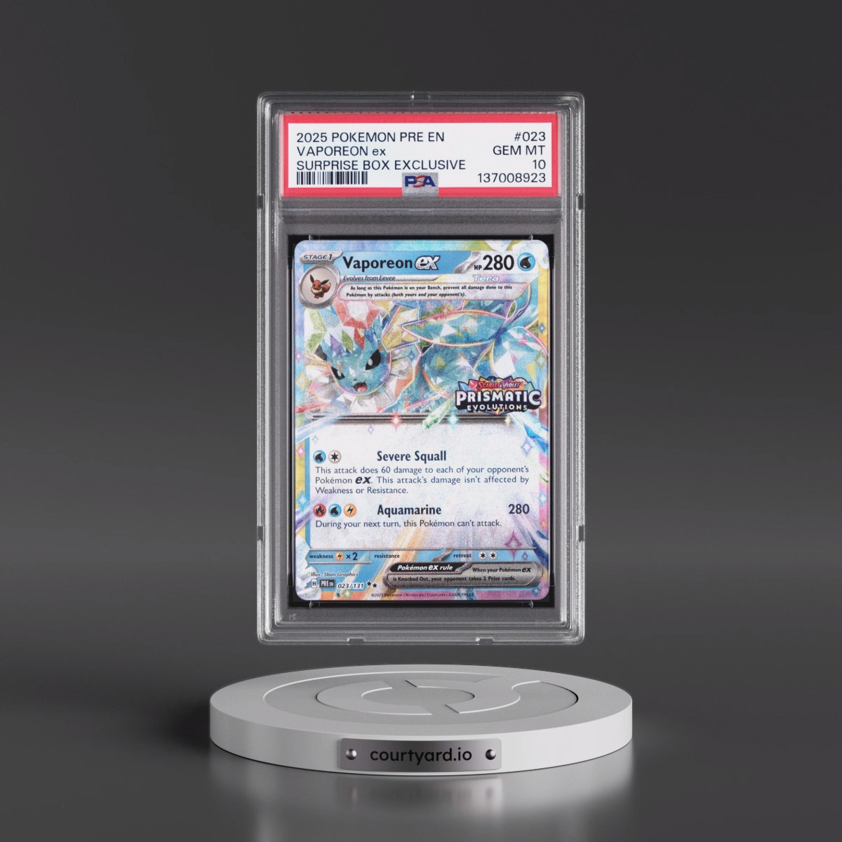 2025 Pokémon Pre EN-Prismatic Evolutions #023 Vaporeon EX - Holo Surprise Box Exclusive (PSA 10 GEM MINT)
