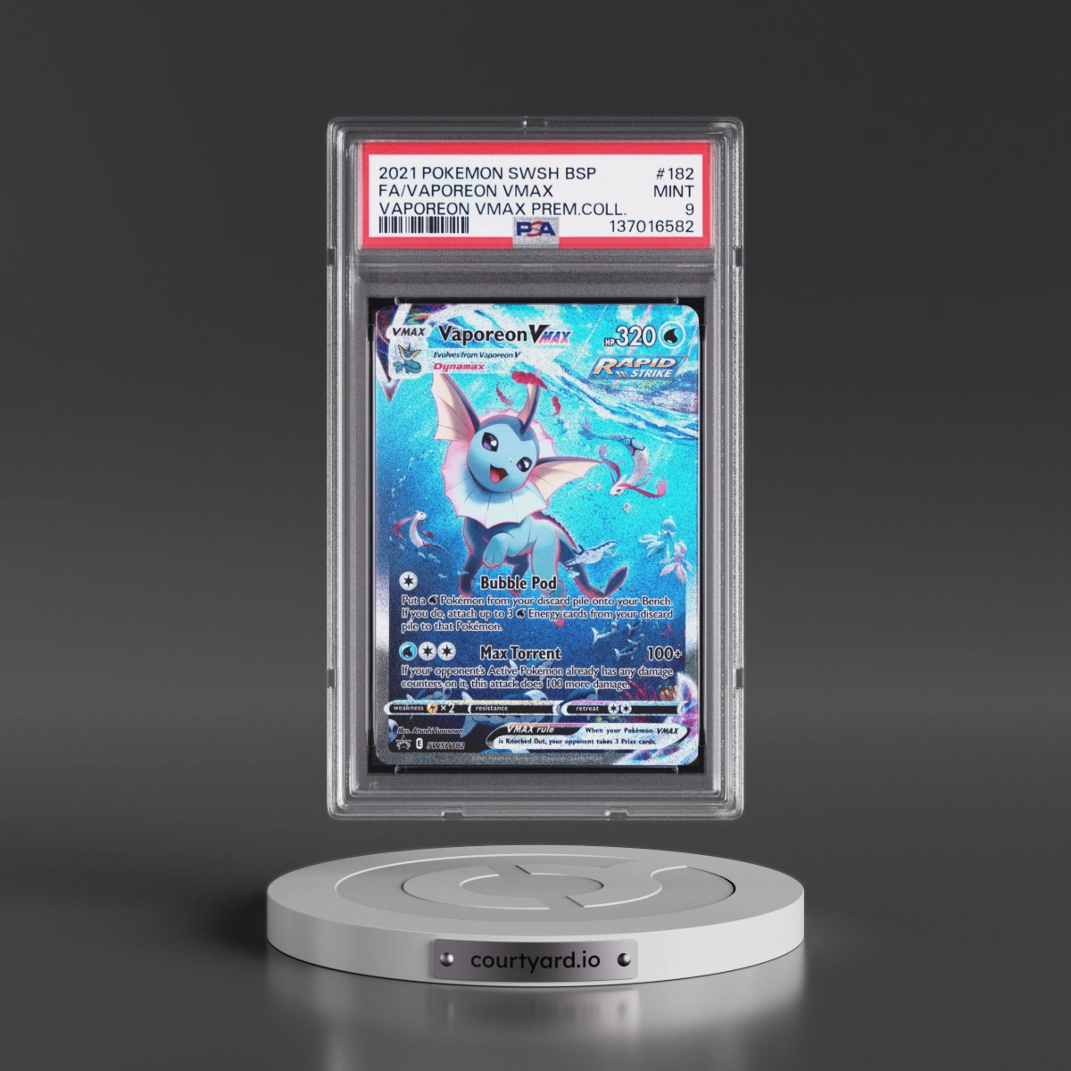 2021 Pokémon Swsh Black Star Promo #182 Vaporeon Vmax - Full Art Vaporeon Vmax Premium Collection (PSA 9 MINT)